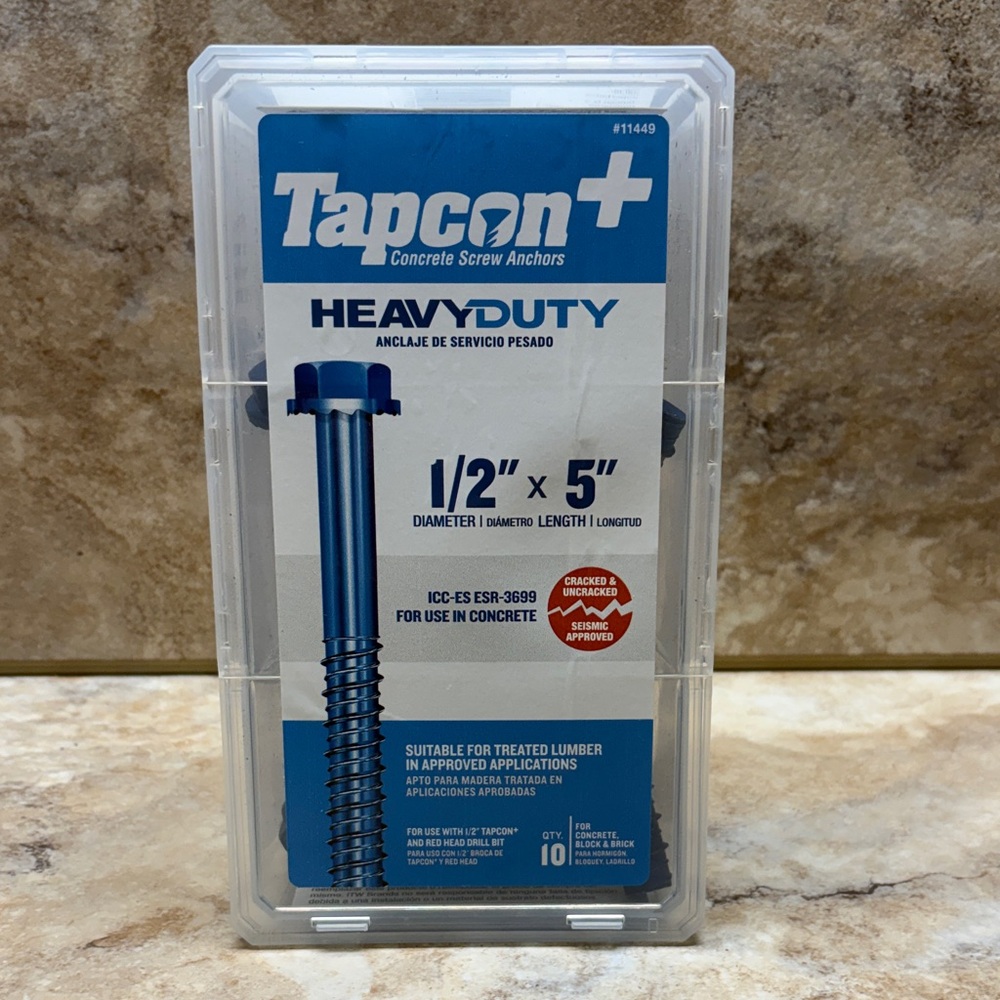 Tapcon Heavy Duty Concrete Screw Anchors 1/2” x 5”